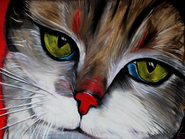 Tabby, Katzenporträt, Katzenaugen, Detail eines Katzengesichtes, Ölgemälde