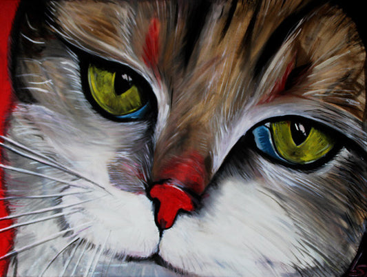 Tabby, Katzenporträt, Katzenaugen, Detail eines Katzengesichtes, Ölgemälde