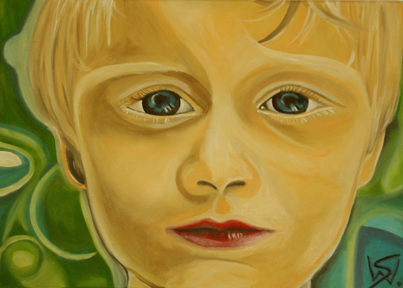 Daydream, Kinderporträt mit blauen Augen, Ölgemälde